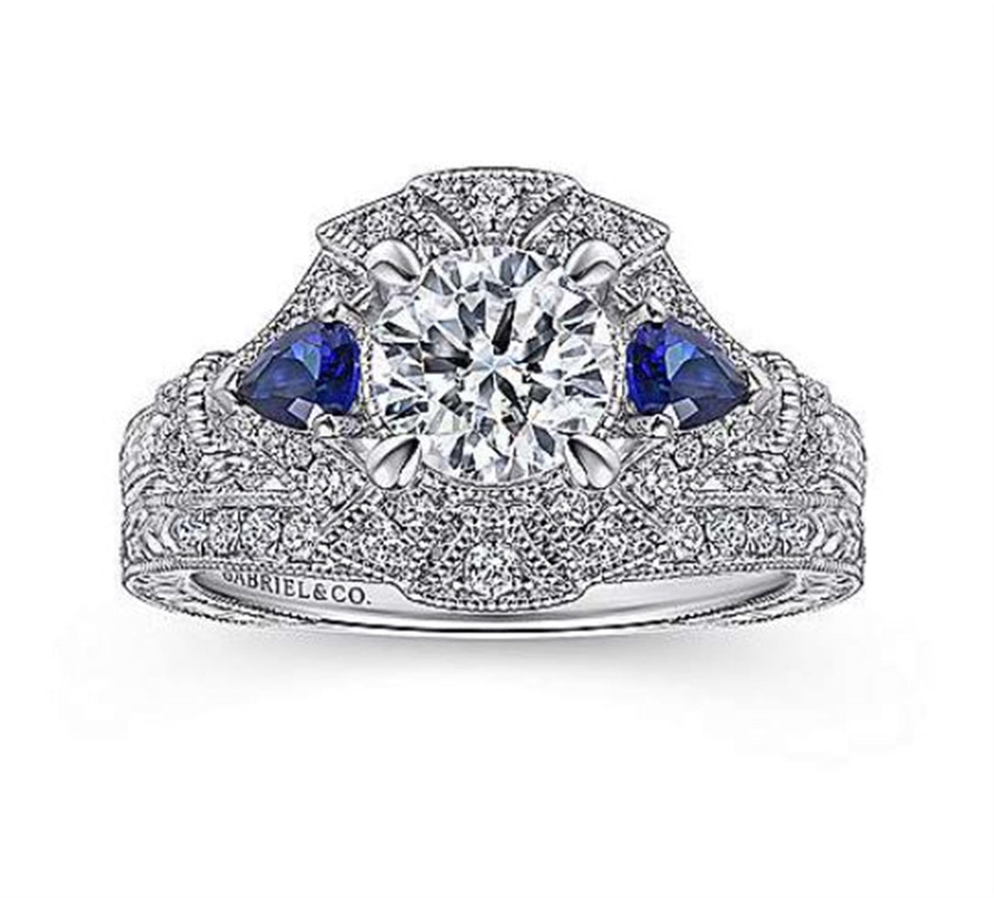 Gabriel 14K White Gold .20ctw 4 Prong Style Diamond Semi-Mount Engagement Ring