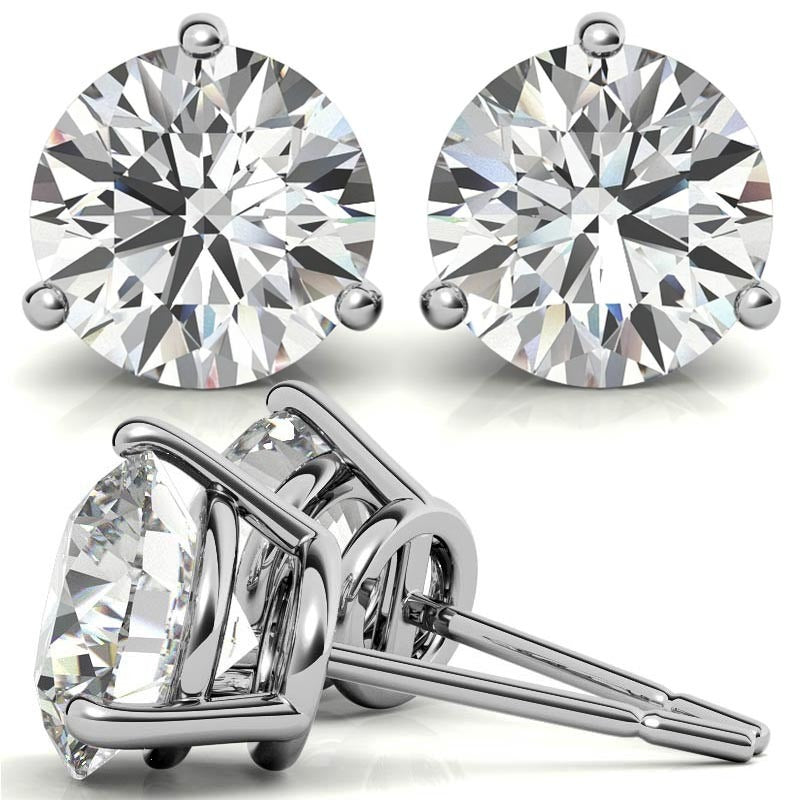 14K White Gold 2ctw Diamond Stud Earrings in Three Prong Basket Settings