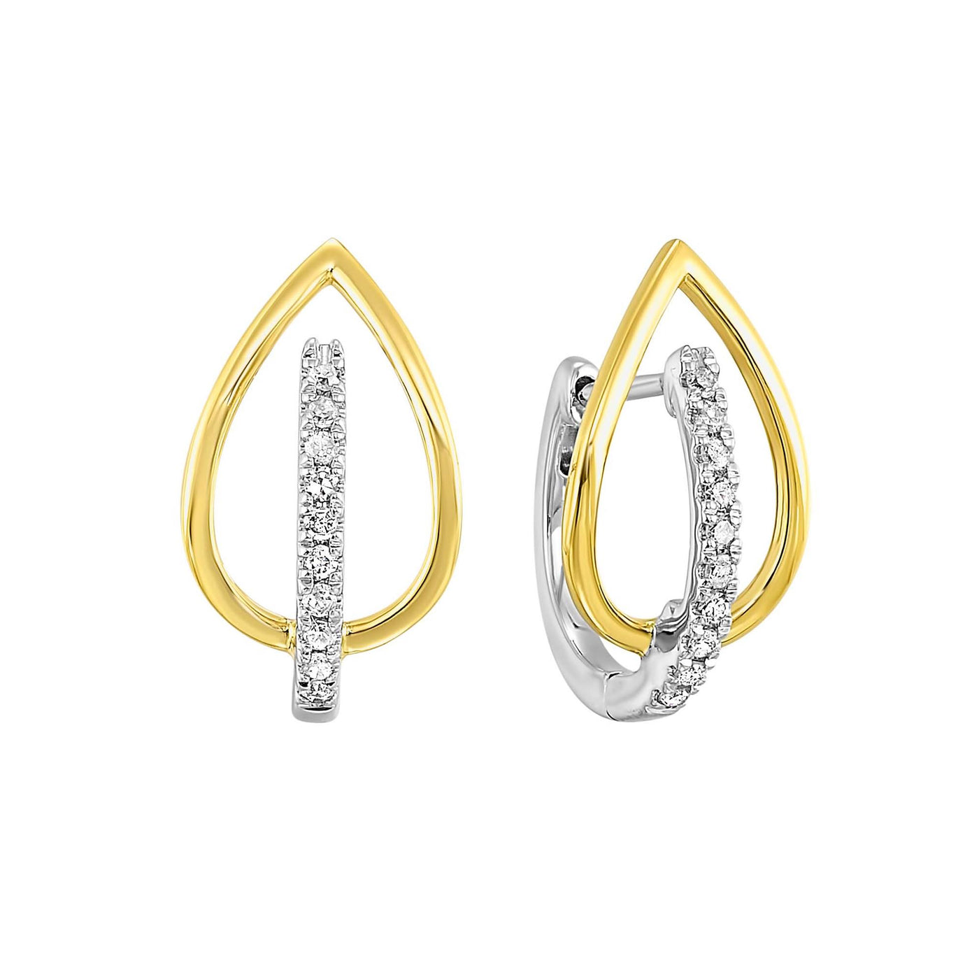 10K White & Yellow Gold .12ctw Pear Frame Fancy Huggie Style Diamond Earrings