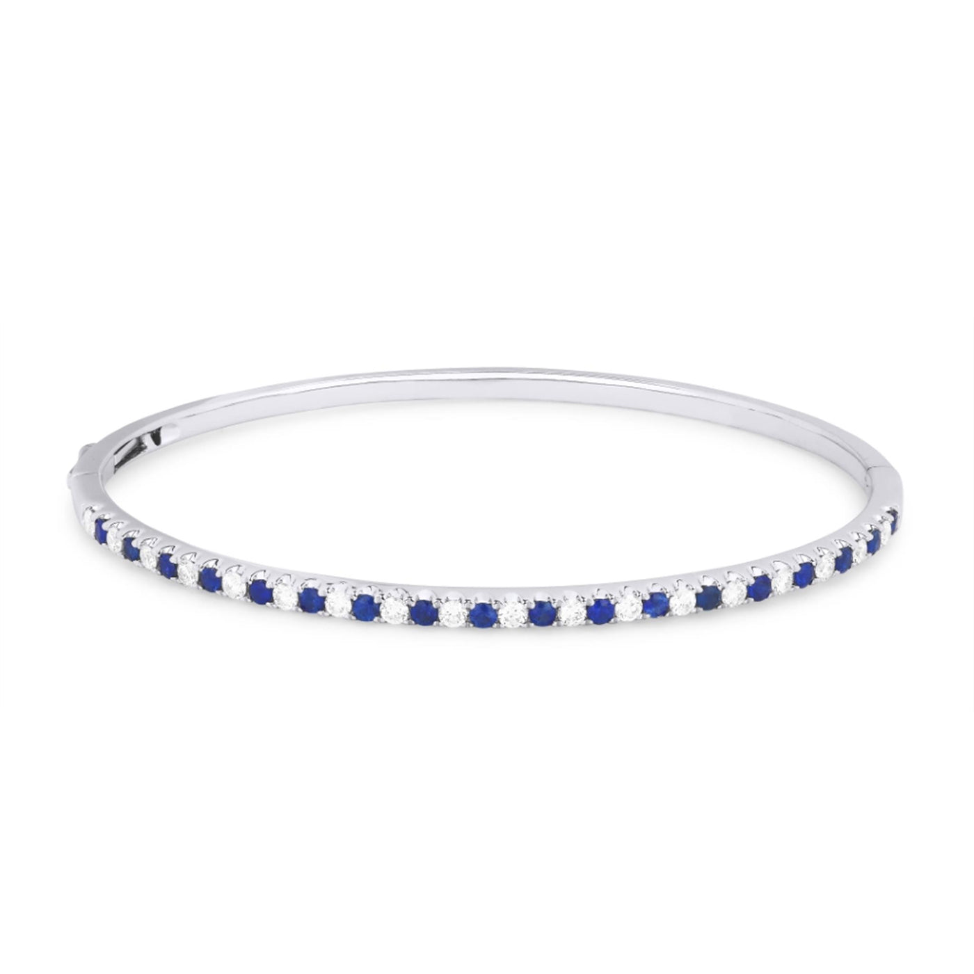 14K White Gold 6.5" Oval Bangle Style Bracelet Featuring Sapphires and Diamonds