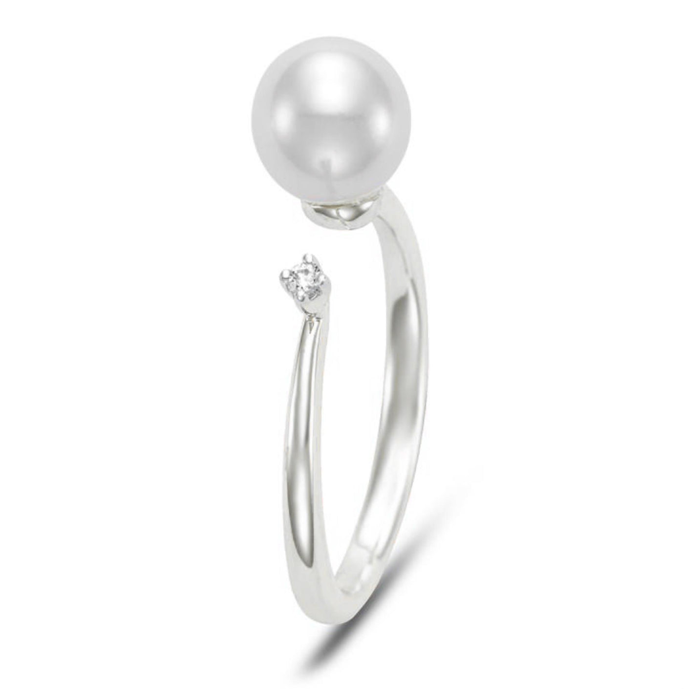 14K White Gold Freshwater Pearl Contemporary Ring with Diamond