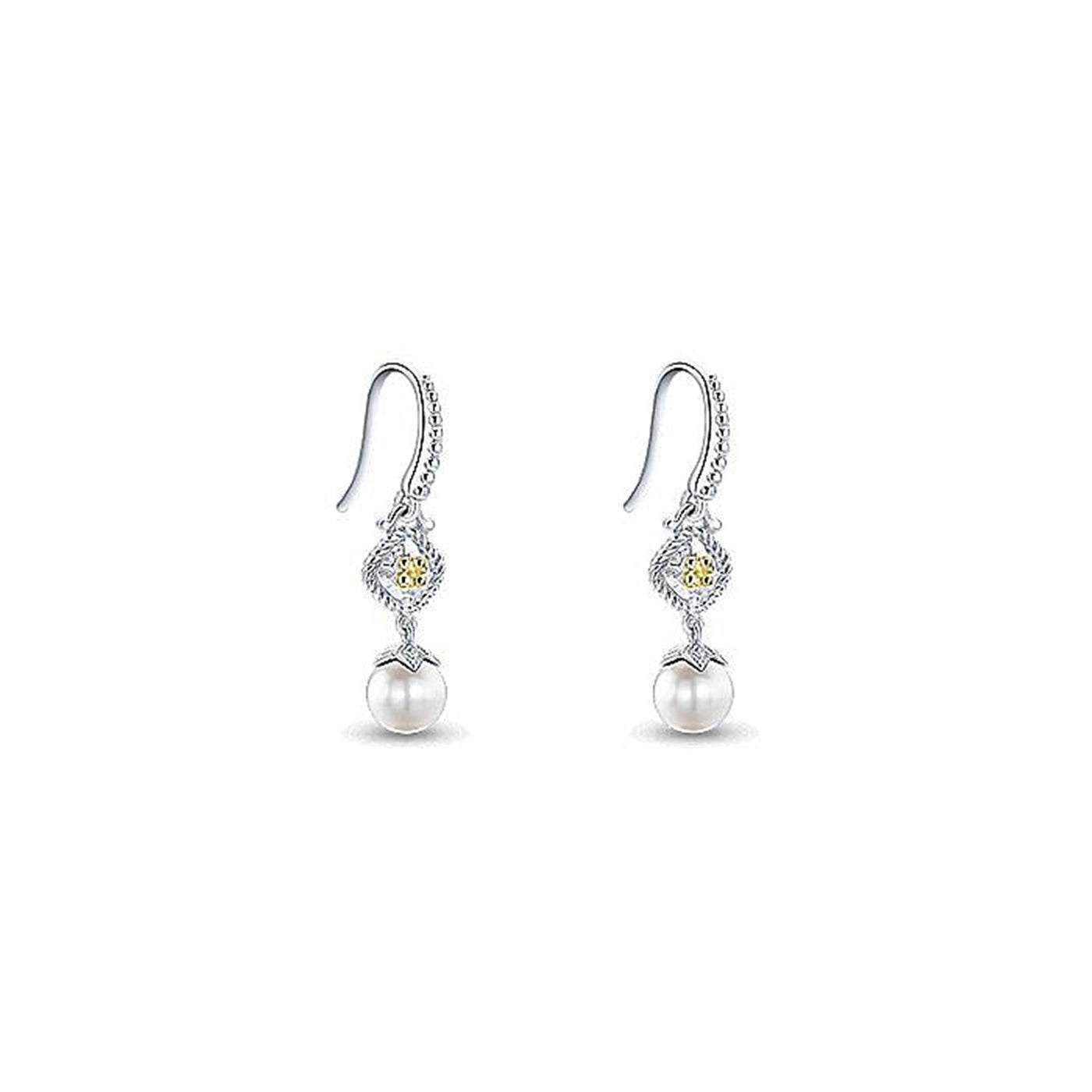 Gabriel Sterling Silver 1.08ctw Drop Style Earrings Featuring Cultured Pearls