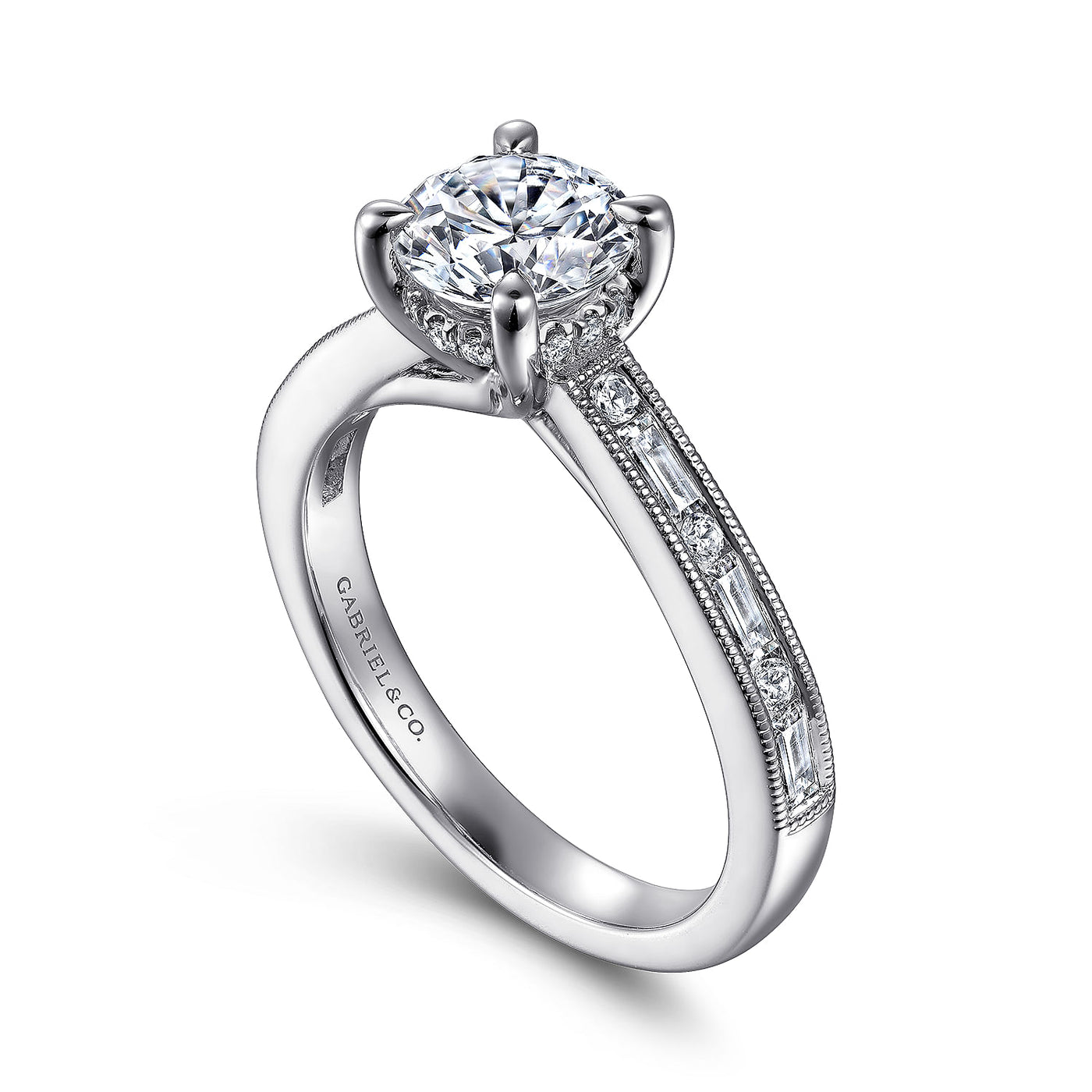 Gabriel - Classic Collection 14K White Gold .39ctw 4 Prong Style Diamond Semi-Mount Engagement Ring