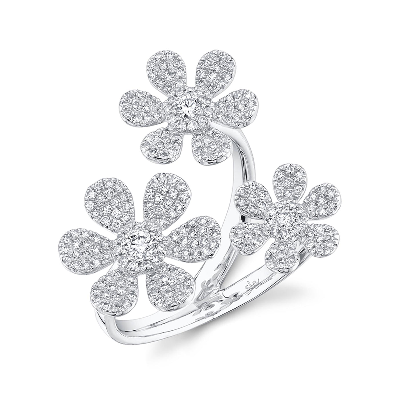 Shy Creation 14K White Gold .62ctw Floral Diamond Fashion Ring