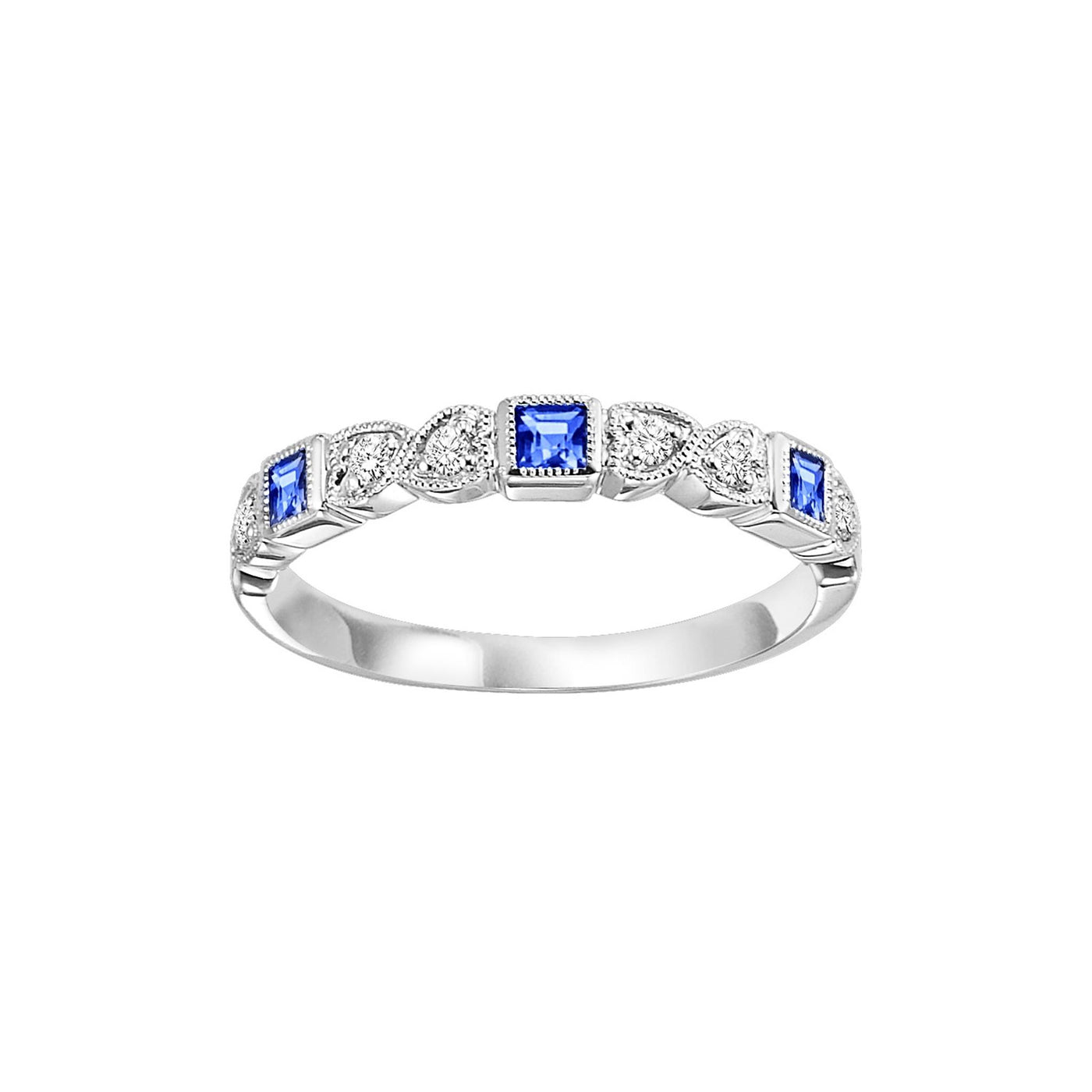 10K White Gold .14ctw Vintage Style Sapphire Ring with Diamonds