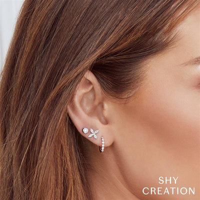Shy Creation 14K White Gold .11ctw Classic Huggie Style Diamond Earrings