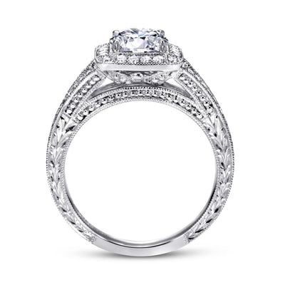 Gabriel 14K White Gold .25ctw Cushion Halo Style Diamond Semi-Mount Engagement Ring