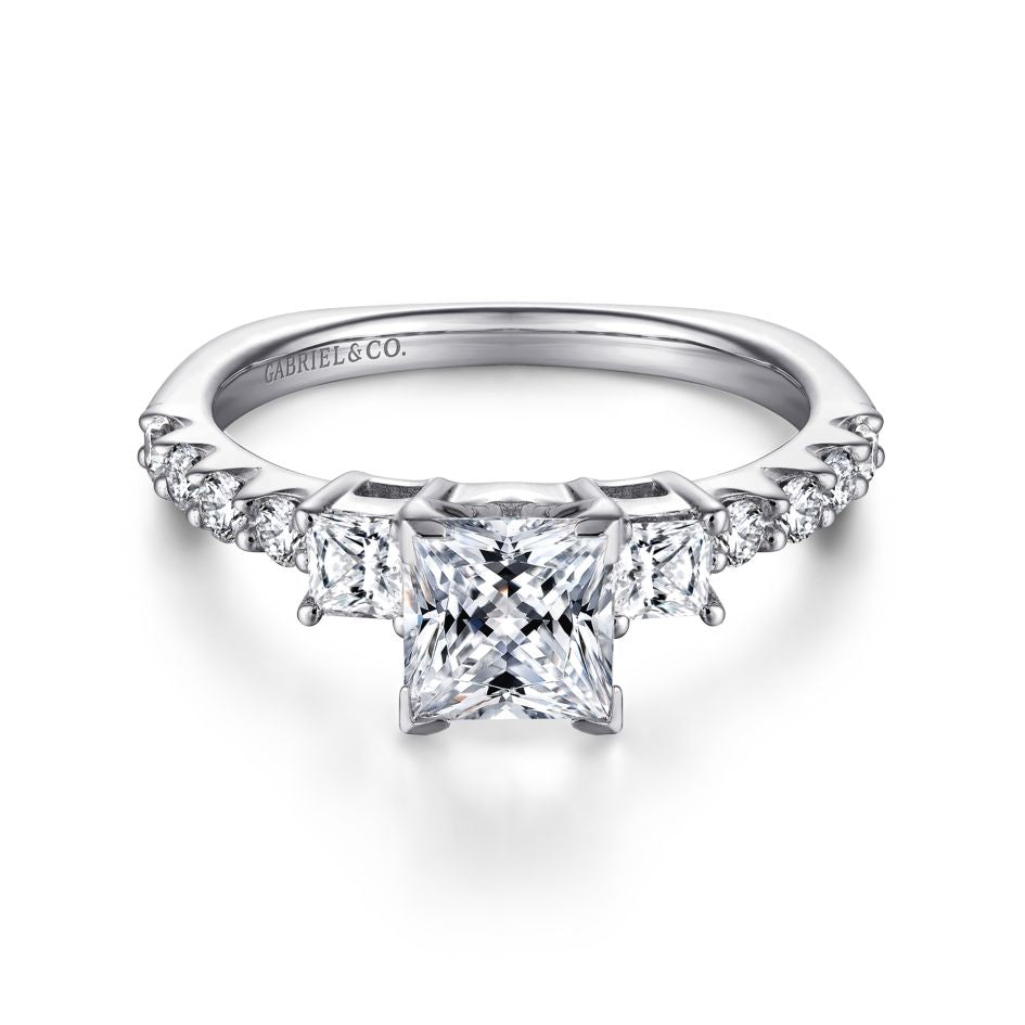 Gabriel 14K White Gold .51ctw Three Stone Style Diamond Semi-Mount Engagement Ring