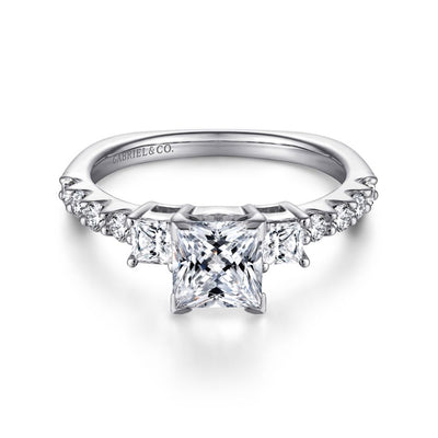 Gabriel 14K White Gold .51ctw Three Stone Style Diamond Semi-Mount Engagement Ring