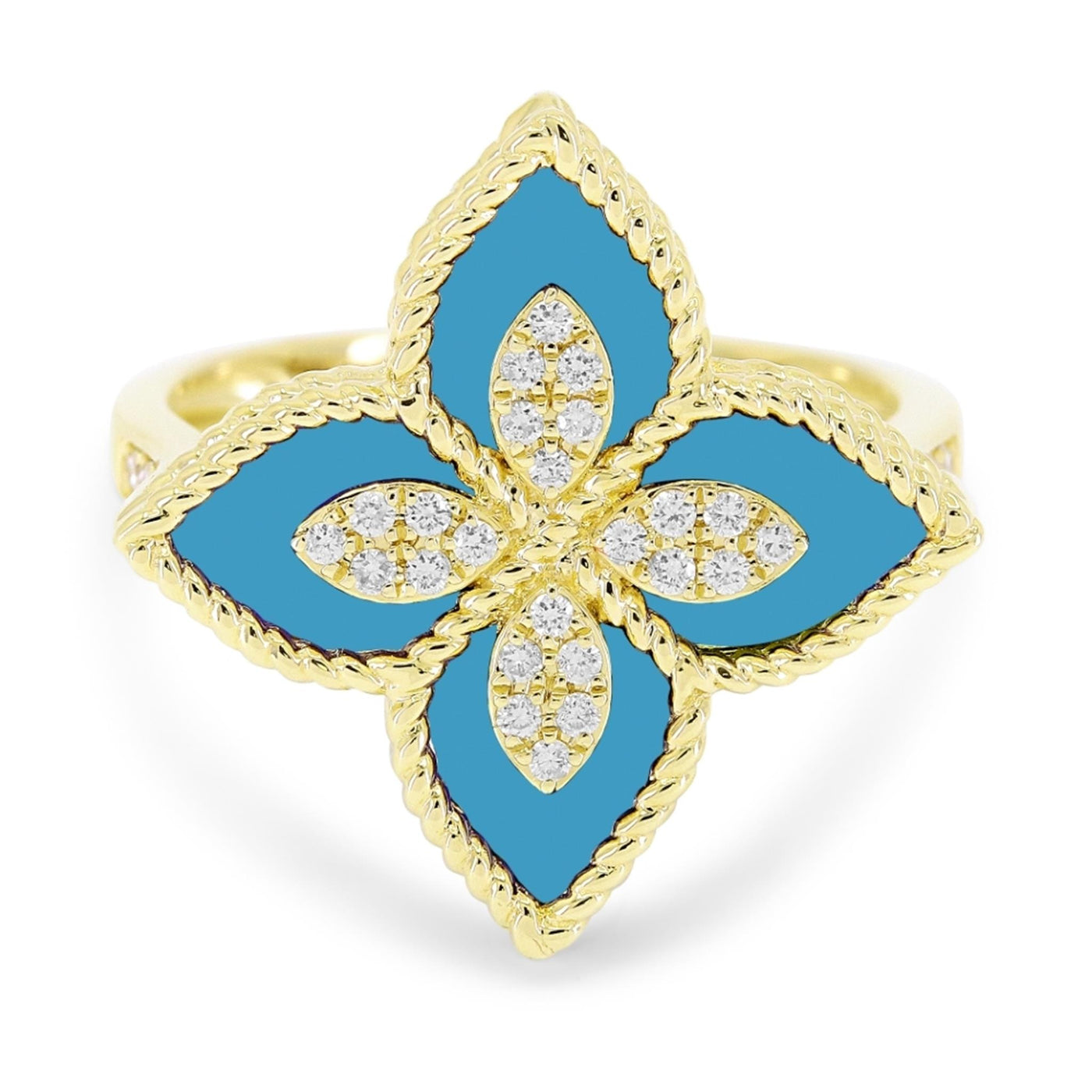 14K Yellow Gold 2.27ctw Etruscan Floral Style Turquoise and Diamonds Ring