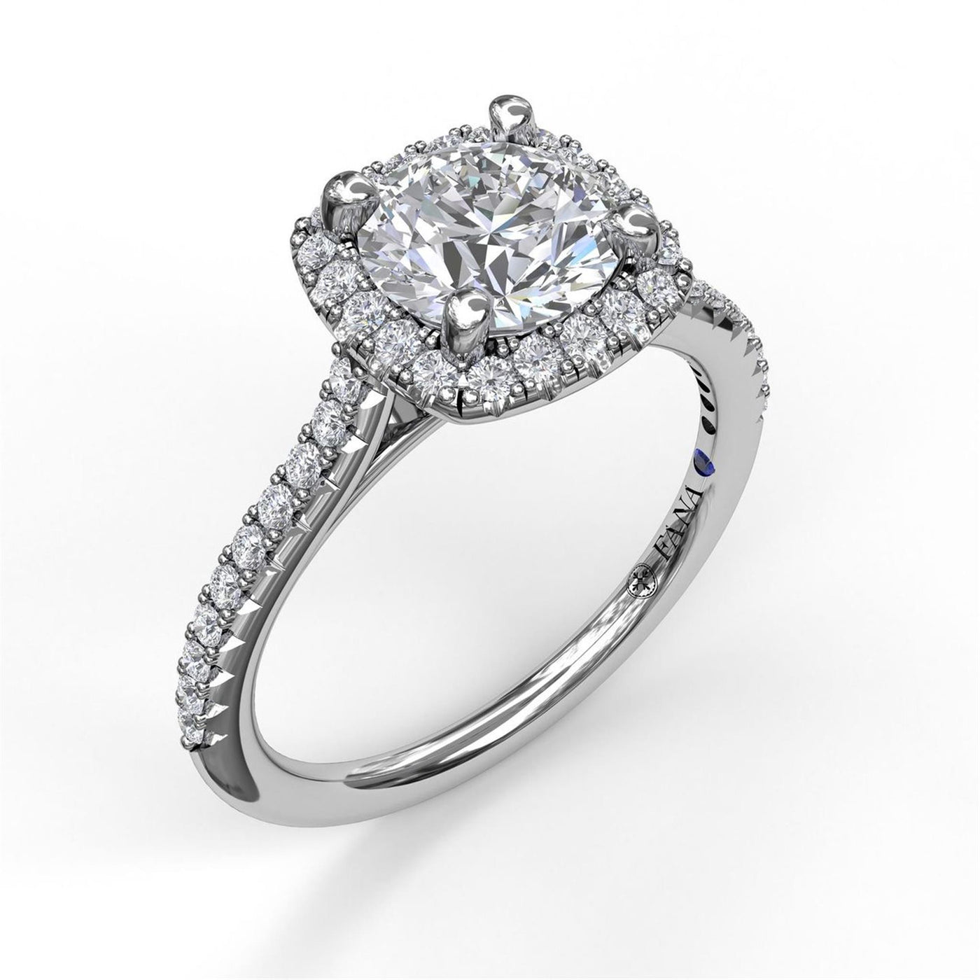 Fana 14K White Gold .31ctw Cushion Halo Style Diamond Semi-Mount Engagement Ring
