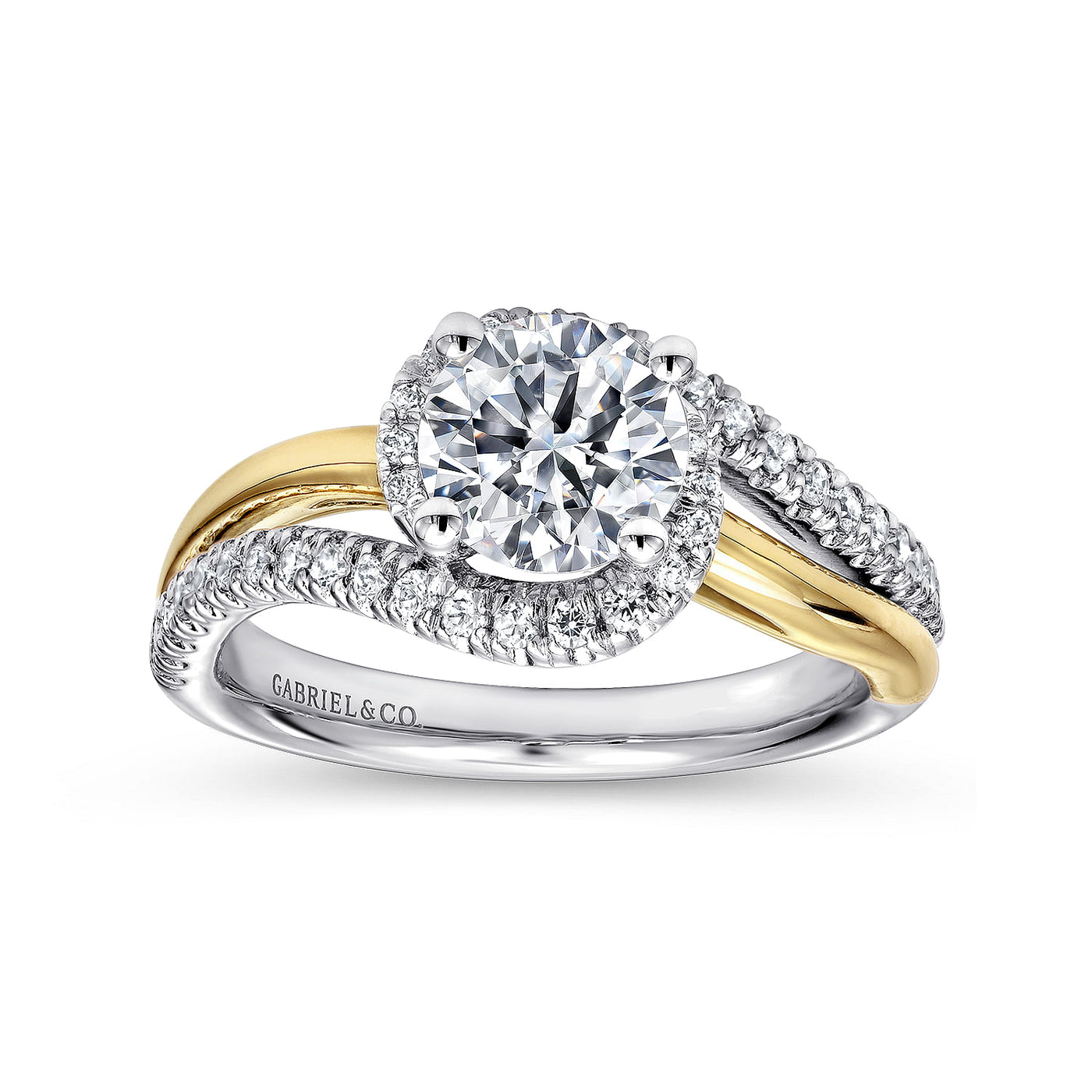 Gabriel 14K White & Yellow Gold 0.30ctw Fancy Halo Style Diamond Semi-Mount Engagement Ring