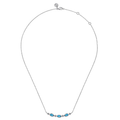 Gabriel Sterling Silver 0.81ctw Station Style Blue Topaz Necklace