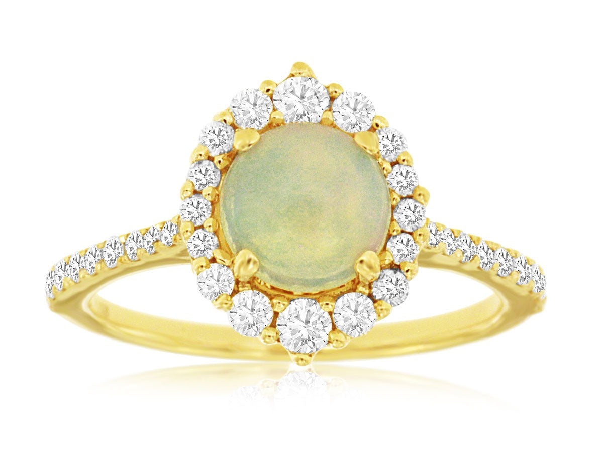 14K White Gold 1.34ctw Halo Style Opal and Diamond Ring