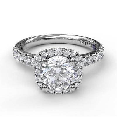 Fana 14K White Gold .53ctw Cushion Halo Style Diamond Semi-Mount Engagement Ring
