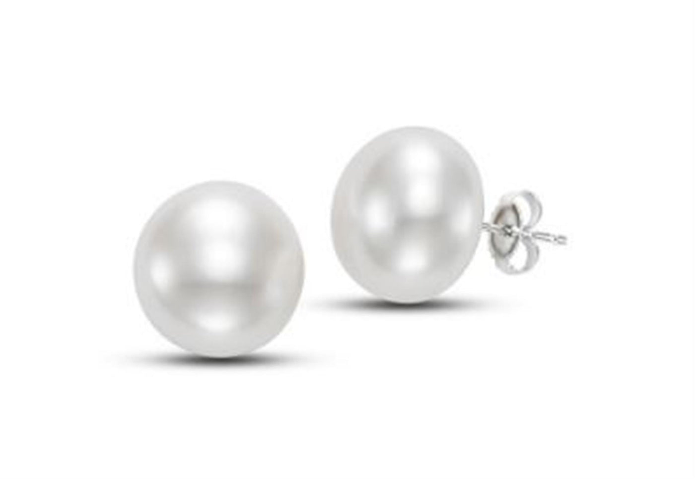 14K White Gold Stud Style Earrings Featuring White Freshwater Pearls