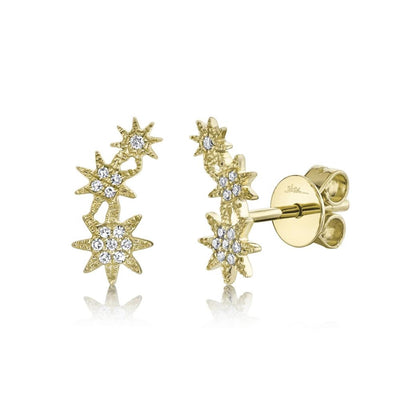 Shy Creation 14K Yellow Gold 0.06ctw Celestial Stud Style Diamond Earrings