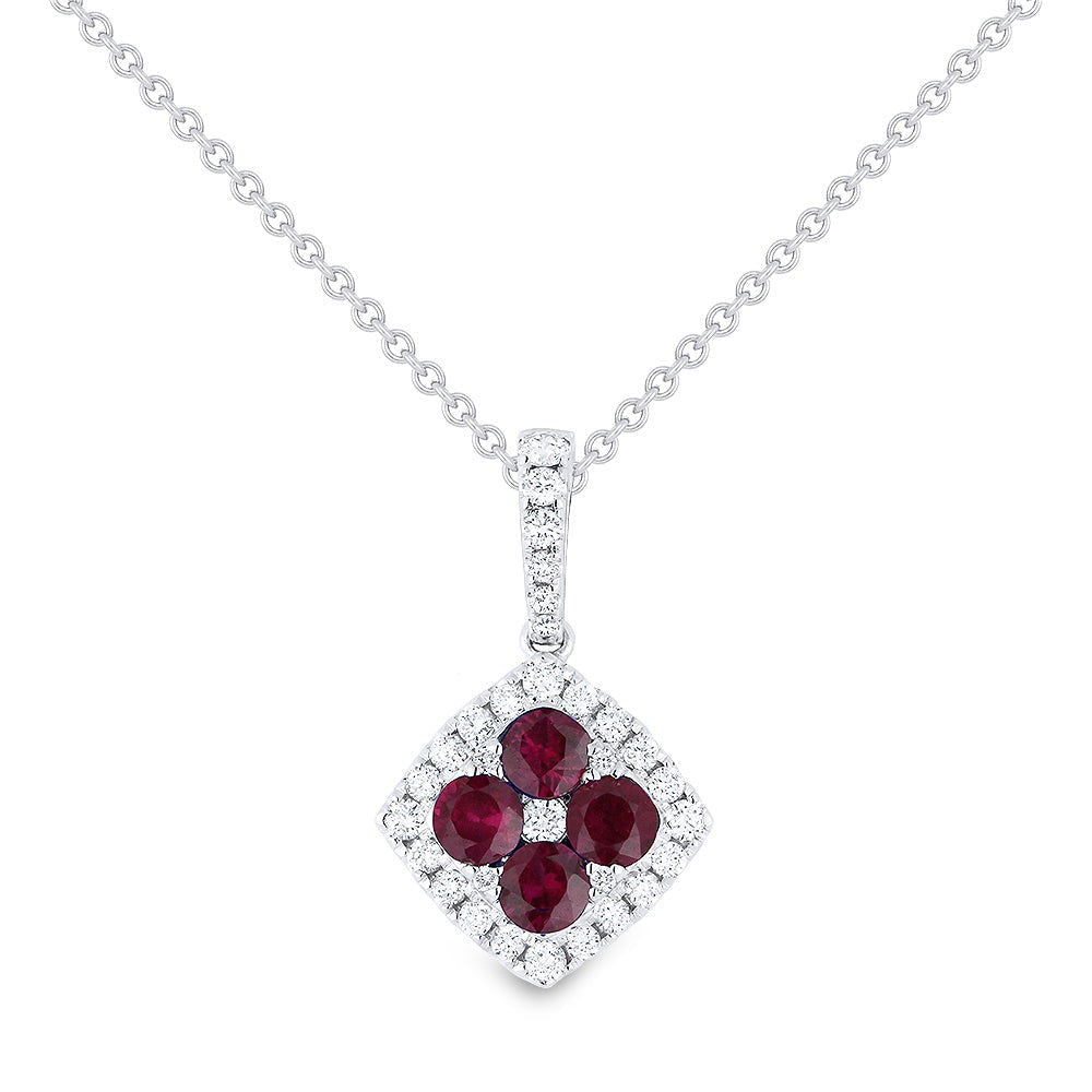 Madison L 14K White Gold 0.97ctw Cluster Style Rubies Necklace