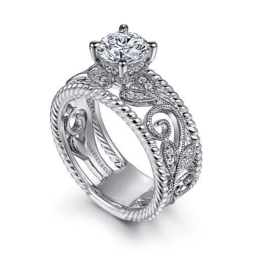 Gabriel 14K White Gold 0.20ctw 4 Prong Style Diamond Semi-Mount Engagement Ring