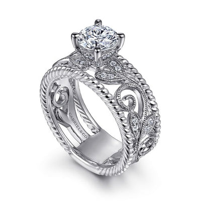 Gabriel 14K White Gold 0.20ctw 4 Prong Style Diamond Semi-Mount Engagement Ring