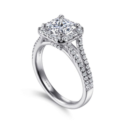 Gabriel 14K White Gold .57ctw Cushion Halo Style Diamond Semi-Mount Engagement Ring