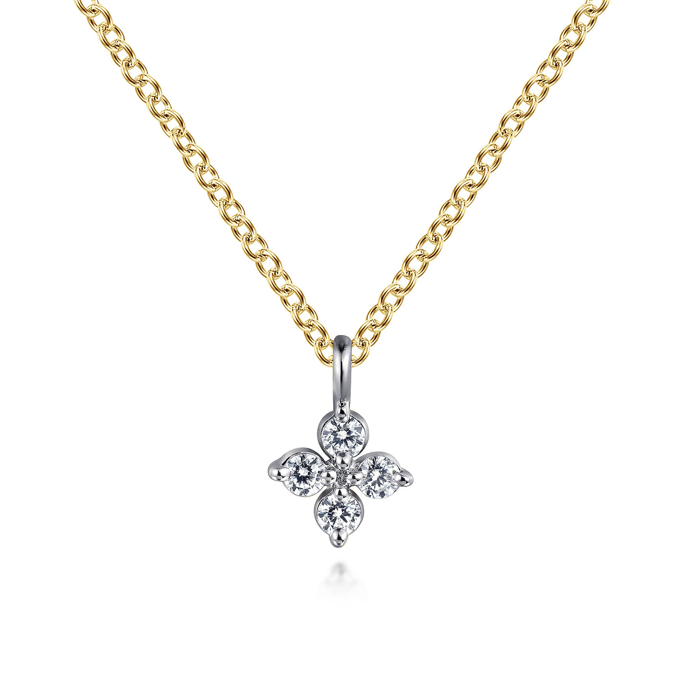 Gabriel 14K White & Yellow Gold 0.09ctw Clover Style Pendant