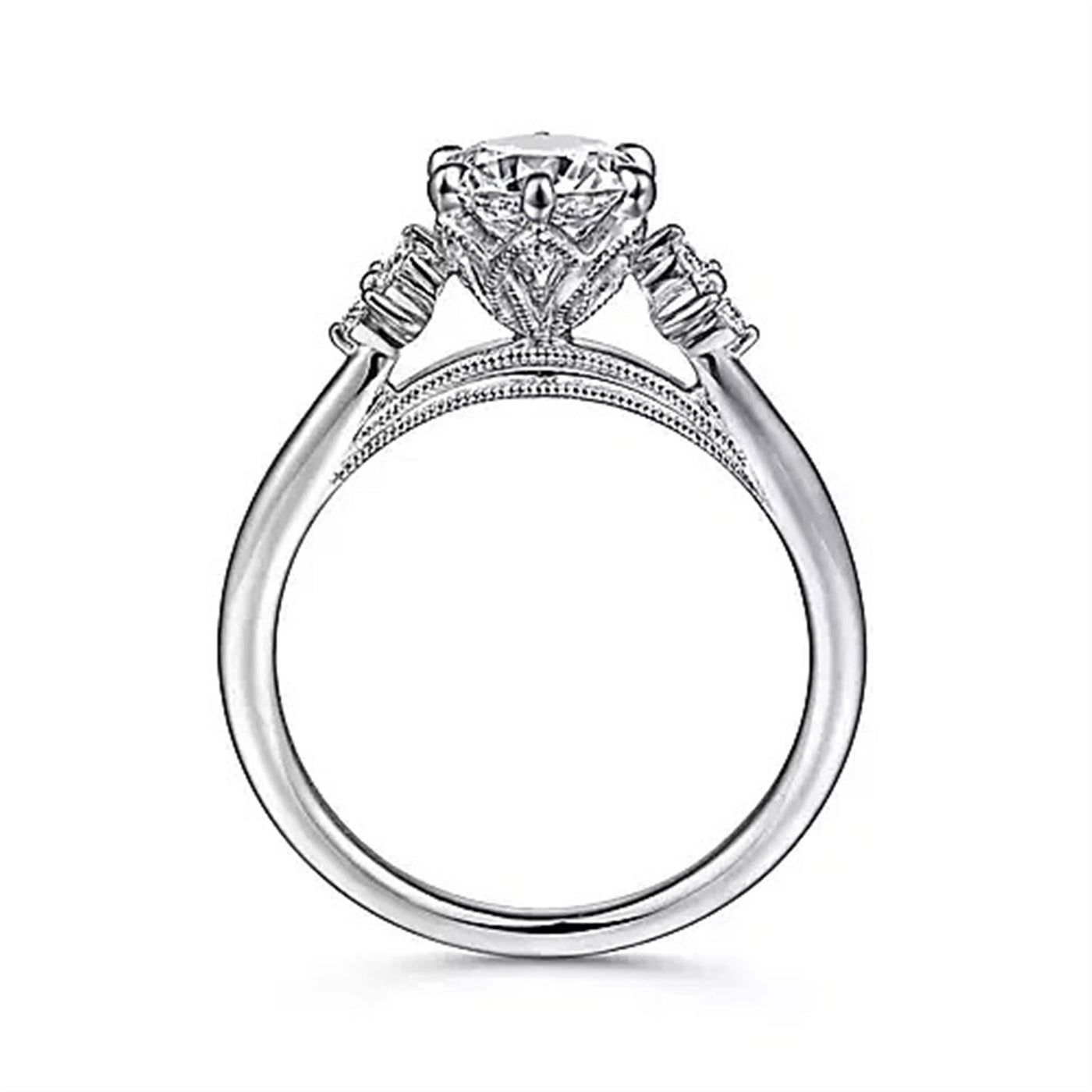 Gabriel - Victorian Collection 14K White Gold .13ctw 6 Prong Style Diamond Semi-Mount Engagement Ring