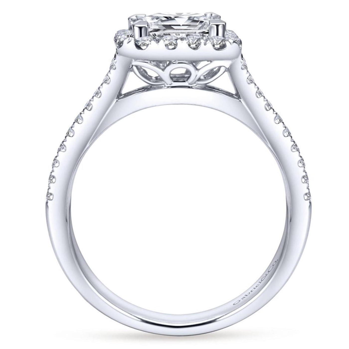 Gabriel 14K White Gold .52ctw Cushion Halo Style Diamond Semi-Mount Engagement Ring