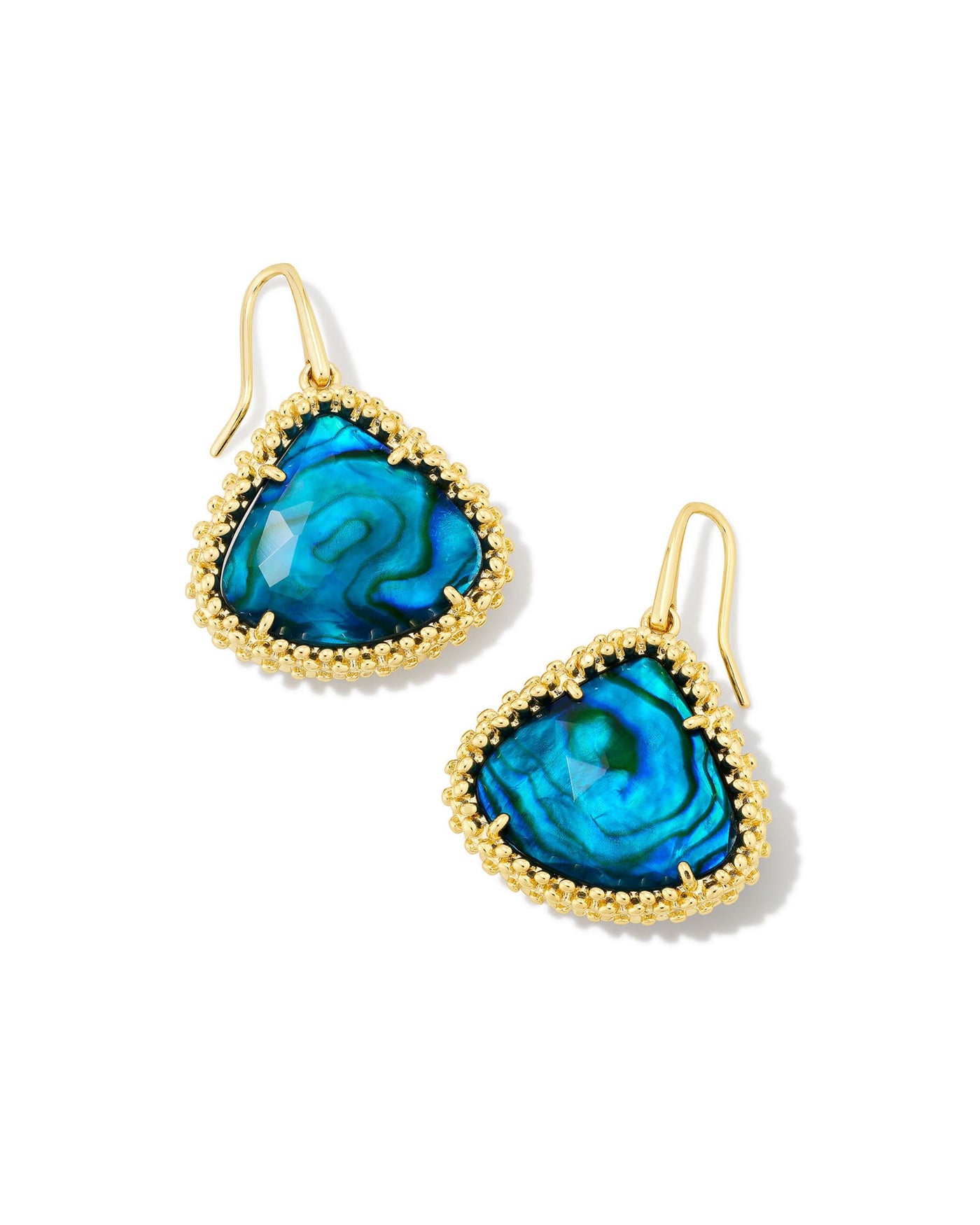 Gold Tone Earrings Featuring Teal Abalone by Kendra Scott
