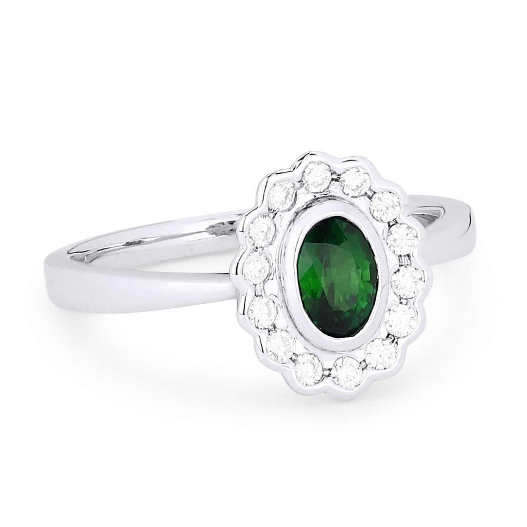 Madison L 14K White Gold 0.58ctw Halo Style Emerald and Diamonds Ring