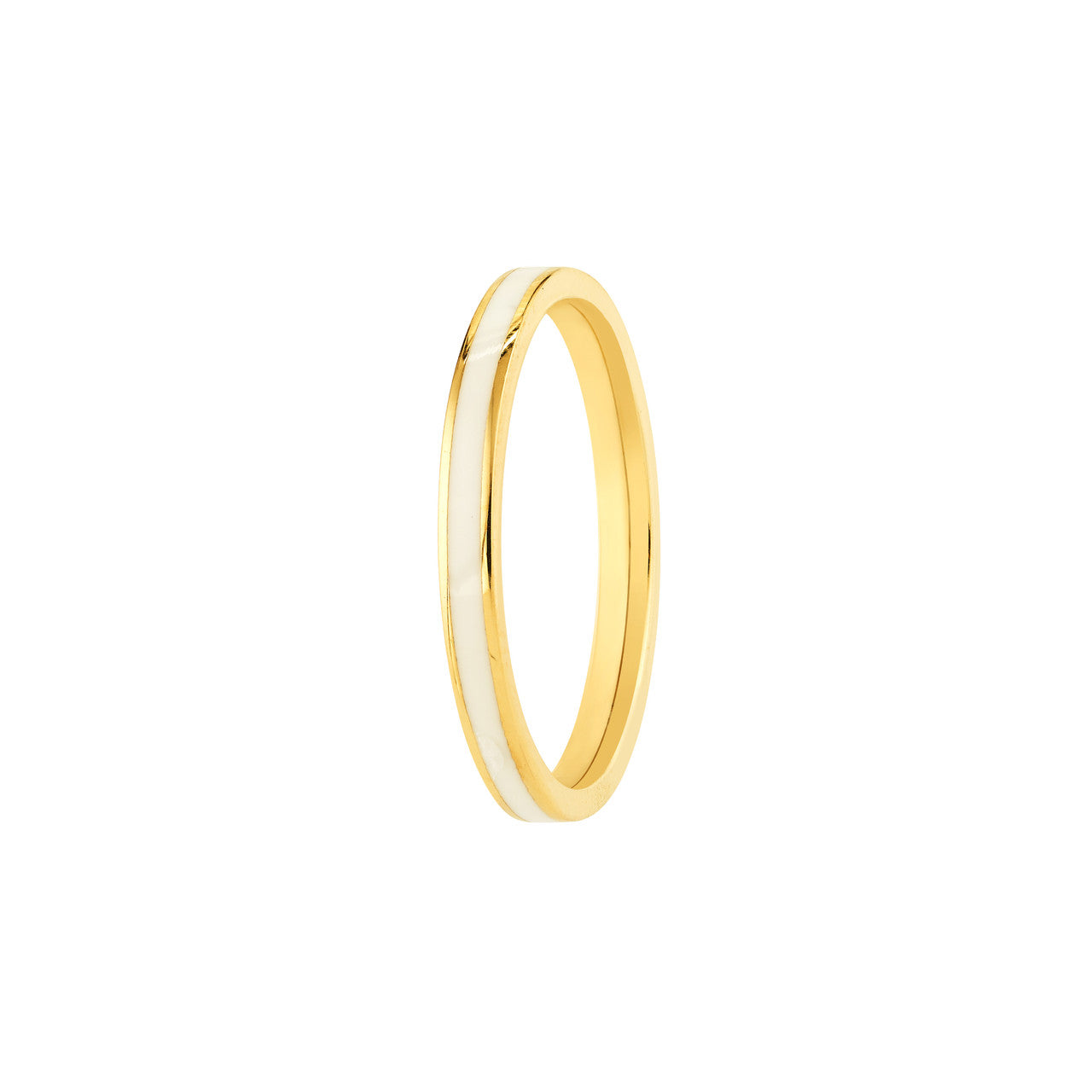 14K Yellow Gold White Enamel Traditional Style Ring