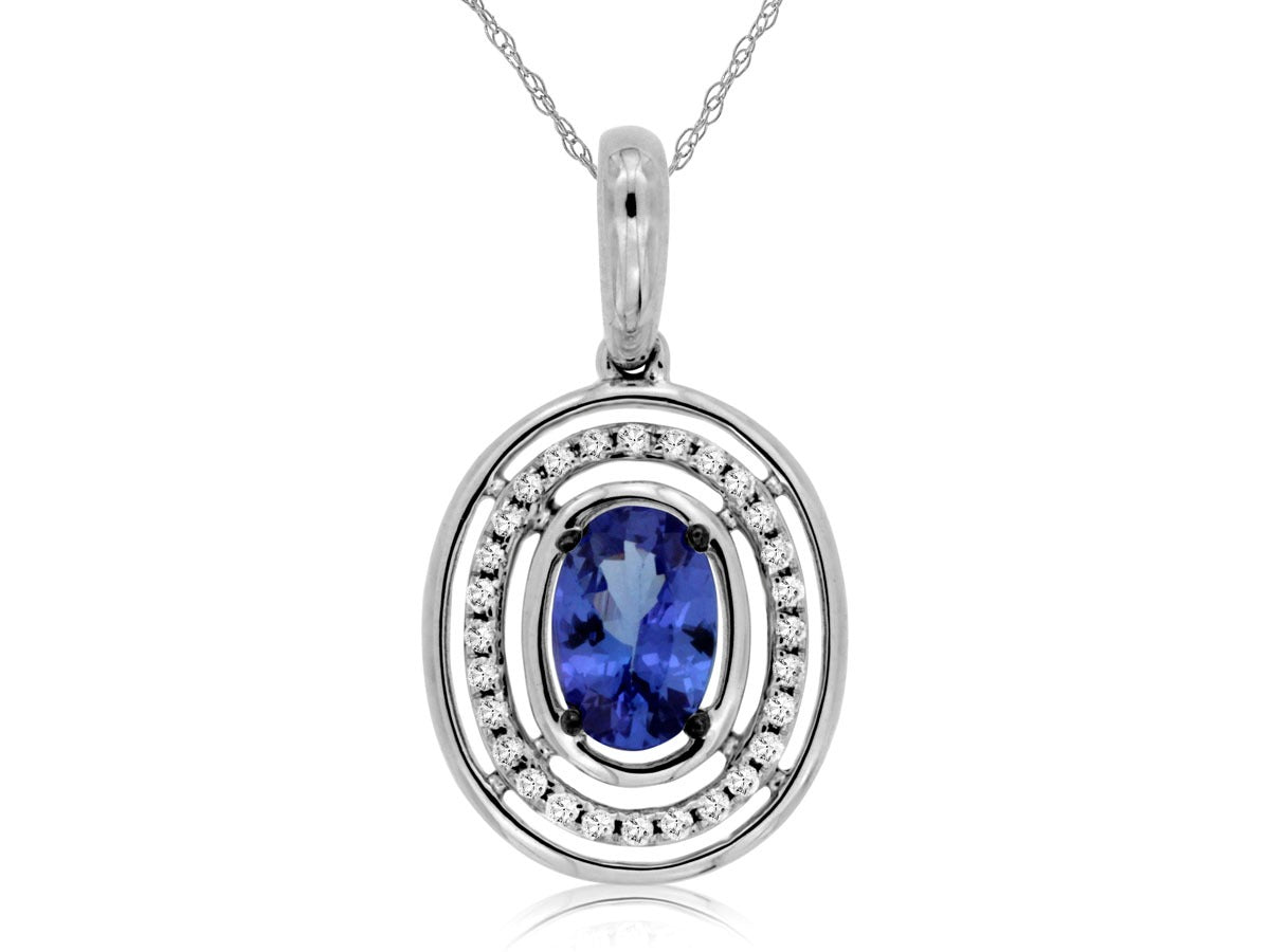 14K White Gold 0.59ctw Halo Style Tanzanite Necklace