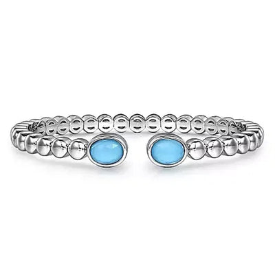 Gabriel Sterling Silver Medium Bujukan Cuff Style Bracelet Featuring Crystal Turquoise Doublet