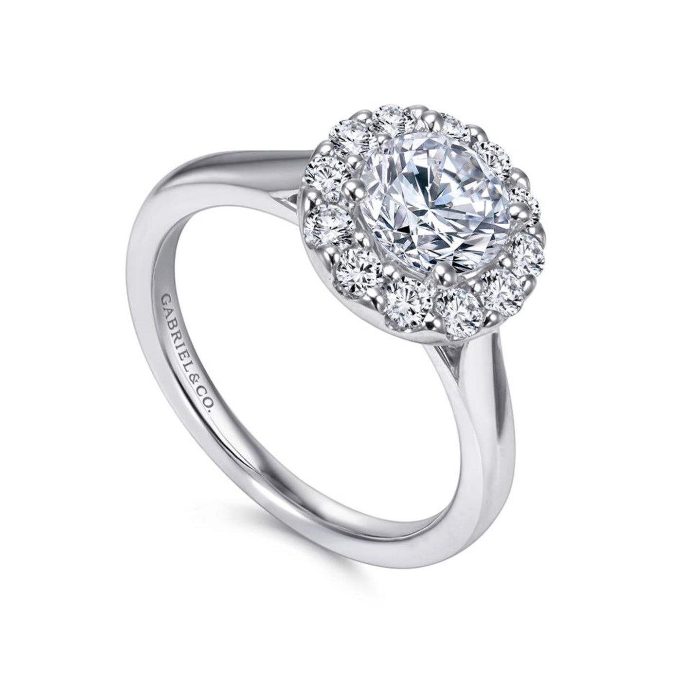 Gabriel 14K White Gold .42ctw Round Halo Style Diamond Semi-Mount Engagement Ring