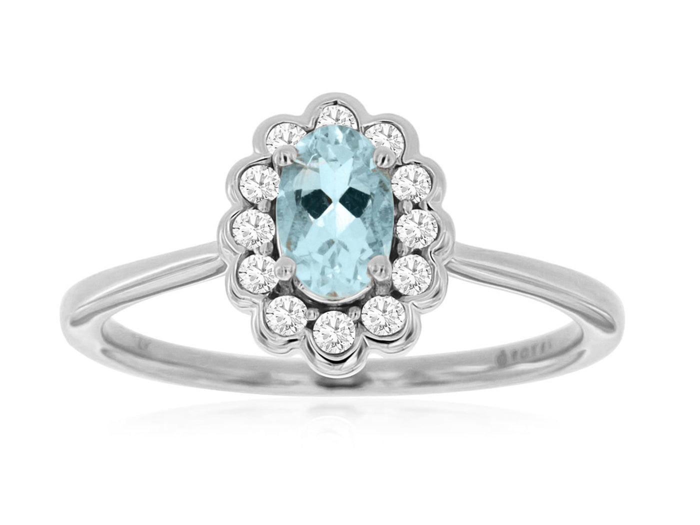 14K White Gold .56ctw Halo Style Aquamarine and Diamonds Ring