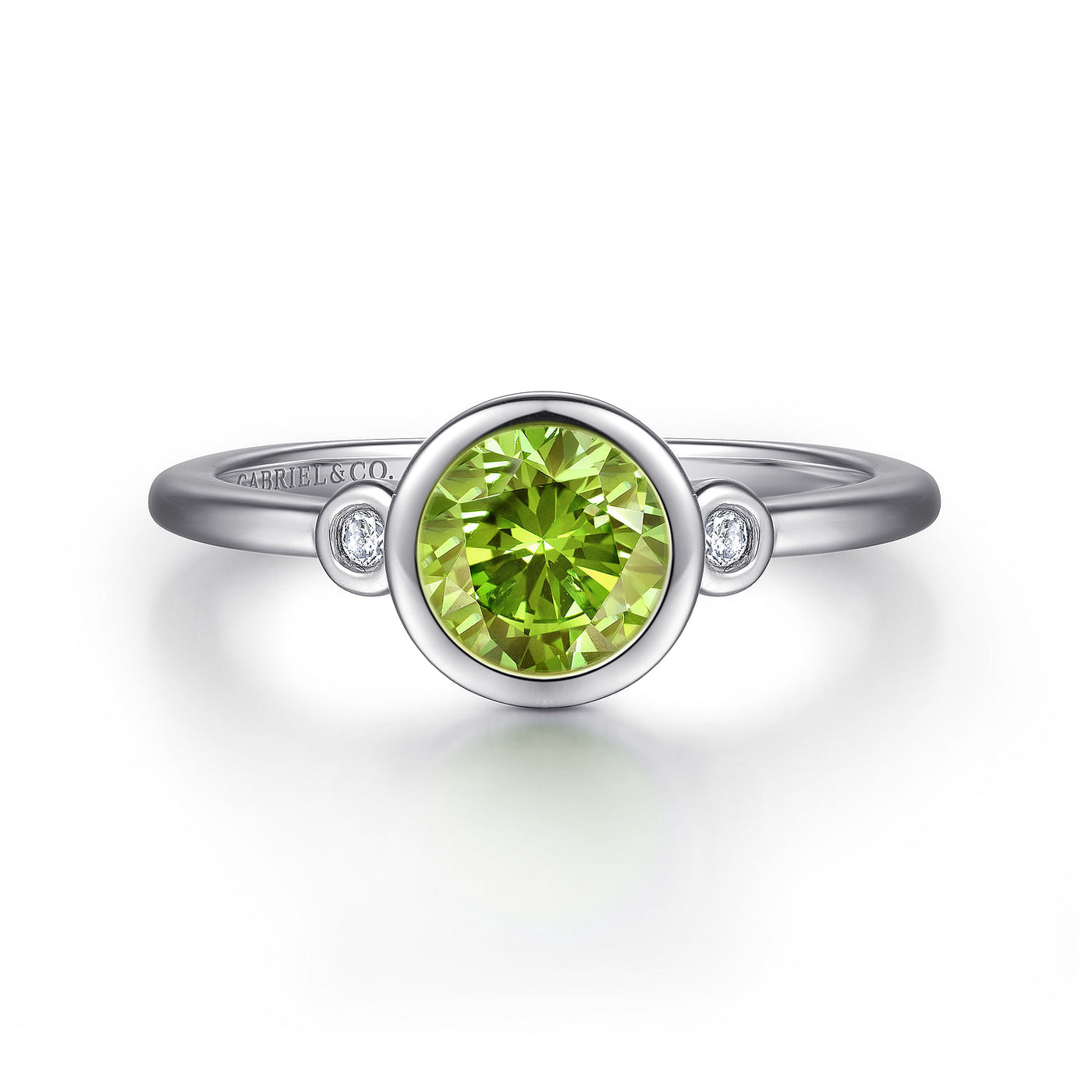 Gabriel Sterling Silver 0.89ctw Three Stone Style Peridot and Diamond Ring