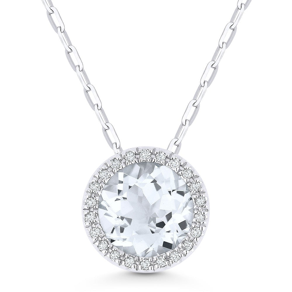 Madison L 14K White Gold 1.88ctw Halo Style Topaz Necklace