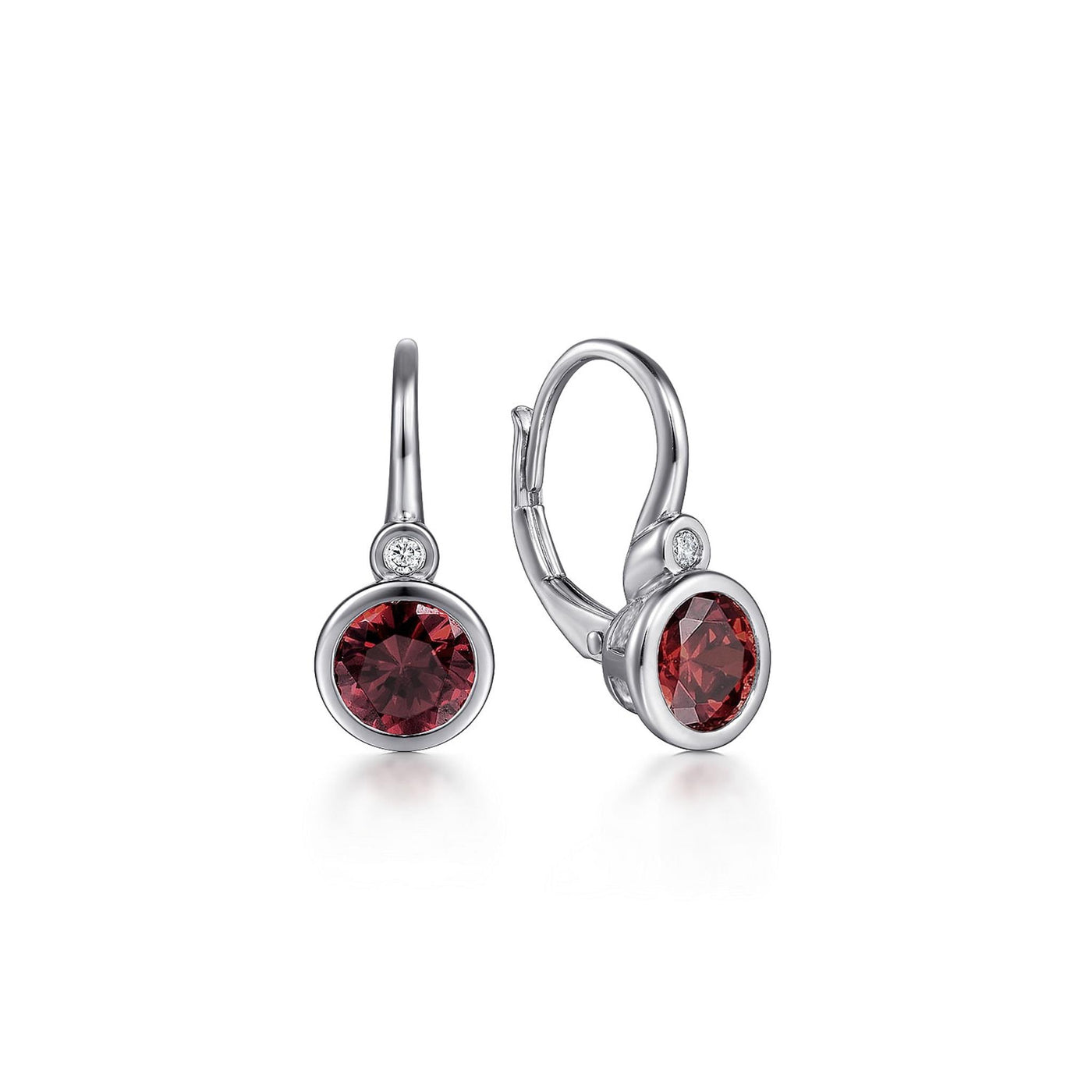 Gabriel Sterling Silver 2.05ctw Drop Bezel Style Round Garnet and Diamond Earrings