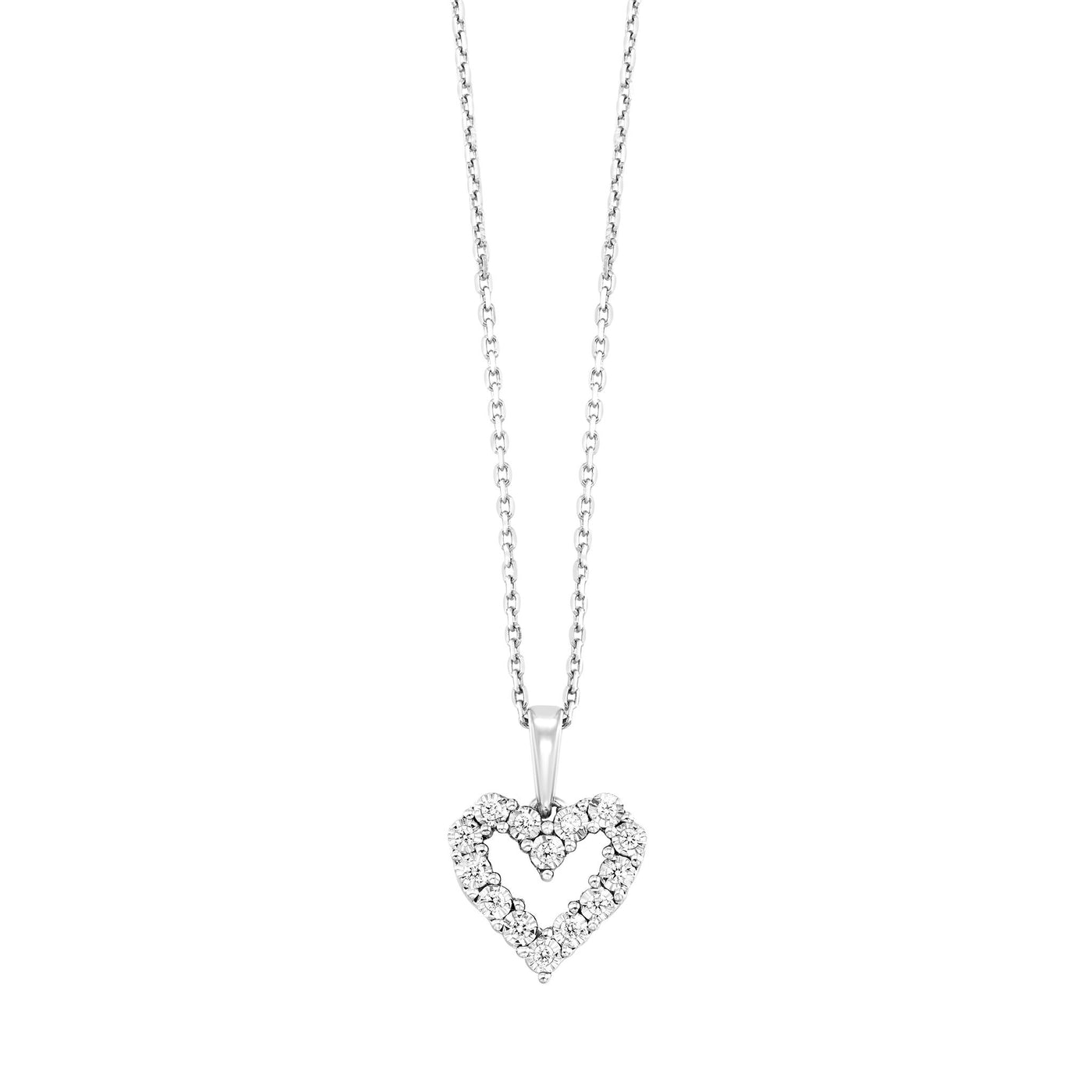 Sterling Silver .10ctw French Set Heart Style Diamond Pendant