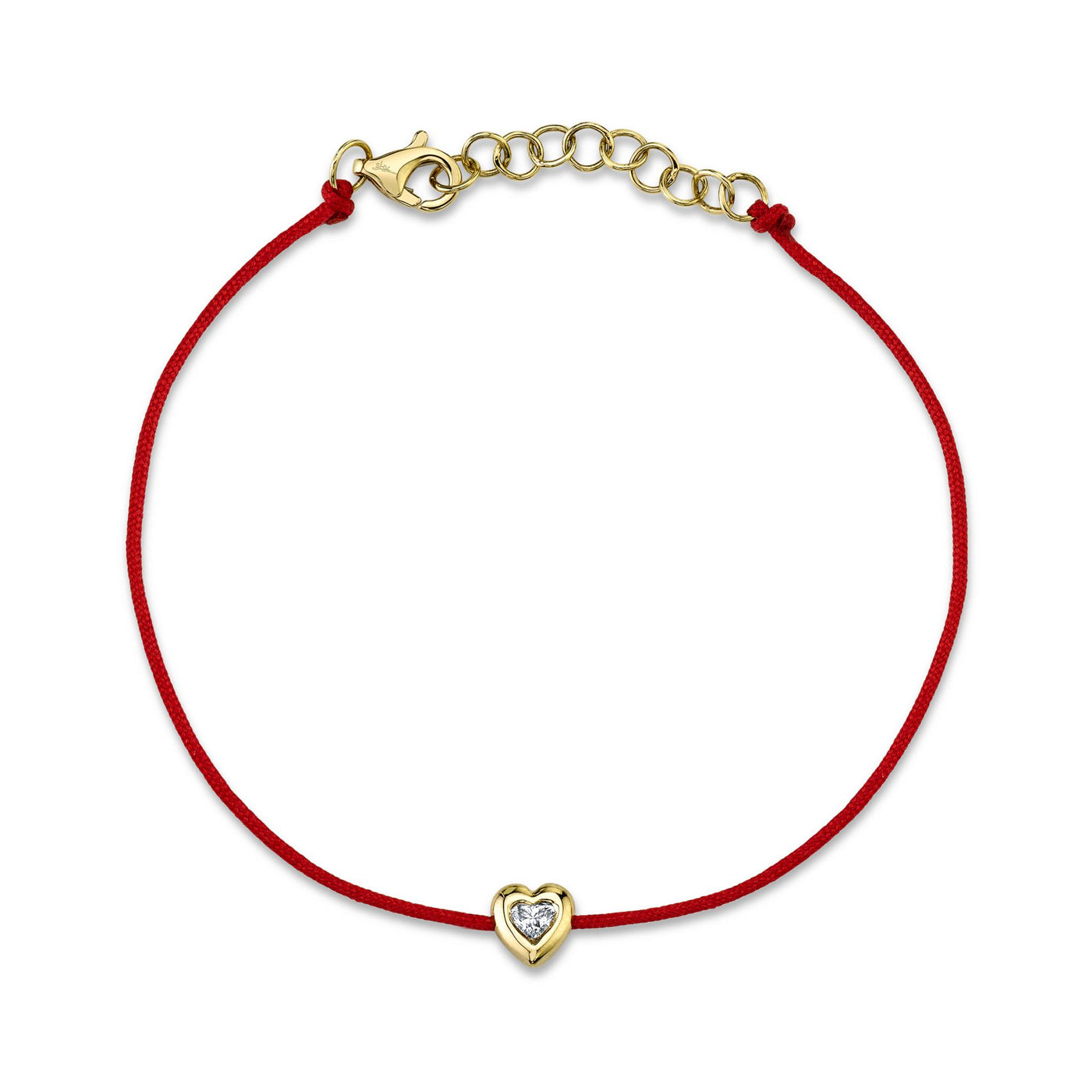 Shy Creation 14K Yellow Gold 0.09ctw 6.75" Station Bezel On A Red Silk String Style Diamond Bracelet