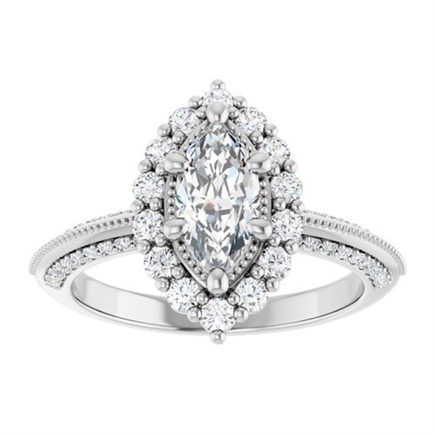 Ever & Ever 14K White Gold 0.16ctw Marquise Halo Style Diamond Semi-Mount Engagement Ring