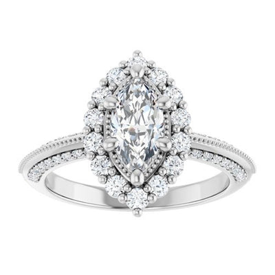 Ever & Ever 14K White Gold 0.16ctw Marquise Halo Style Diamond Semi-Mount Engagement Ring