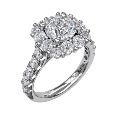 Fana 14K White Gold 1.25ctw Cushion Halo Style Diamond Semi-Mount Engagement Ring