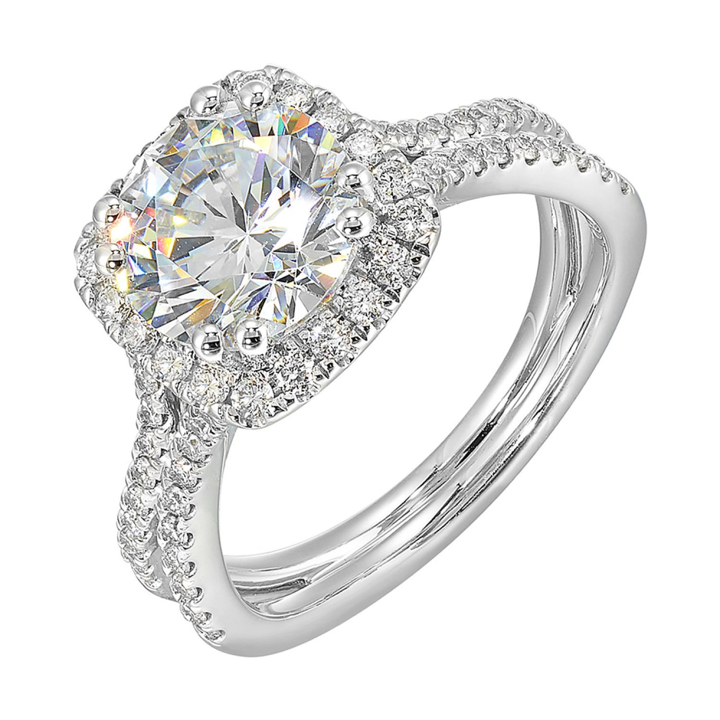 14K White Gold 0.50ctw Cushion Halo Style Diamond Semi-Mount Engagement Ring