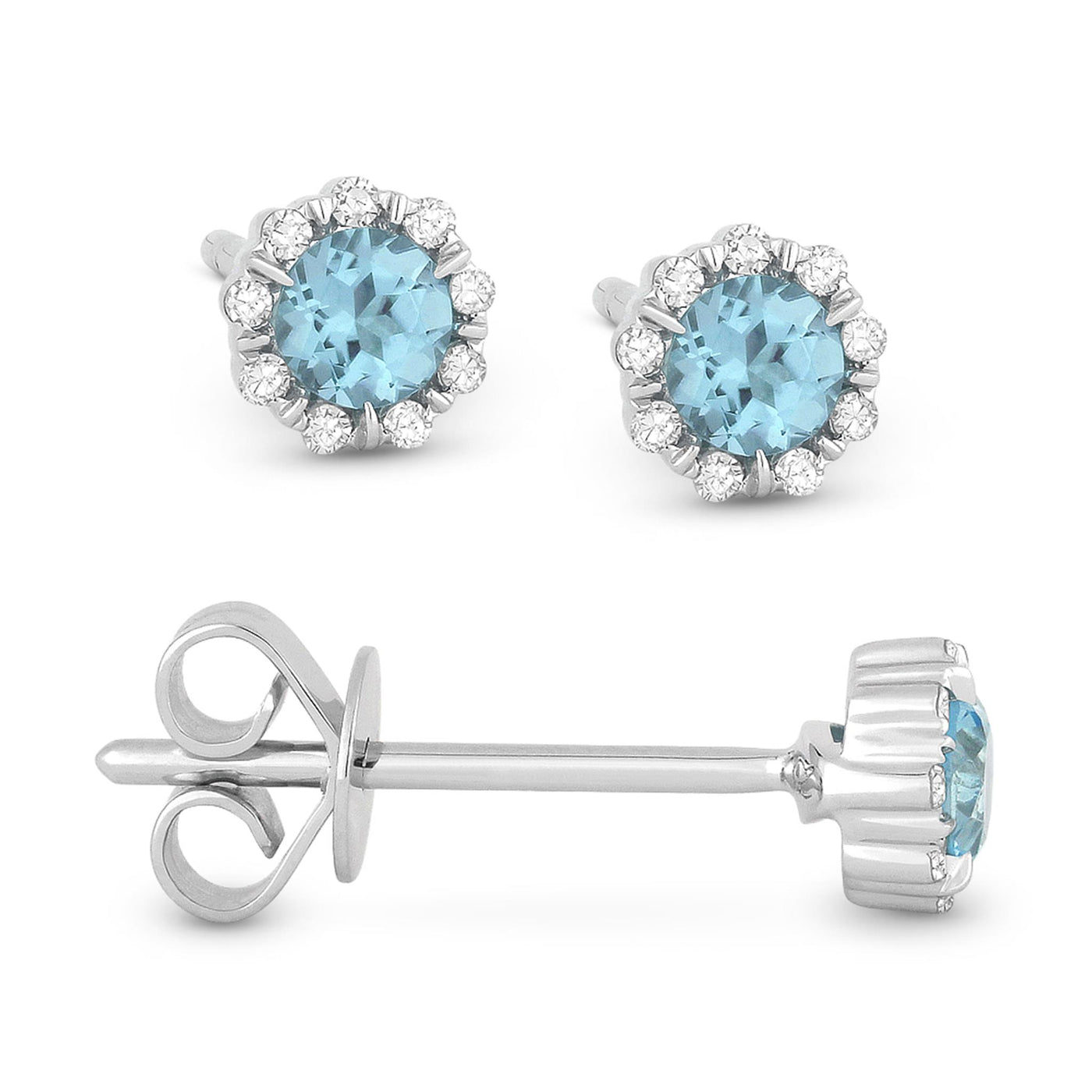 Madison L 14K White Gold 0.32ctw Stud Style Round Blue Topaz and Diamonds Earrings