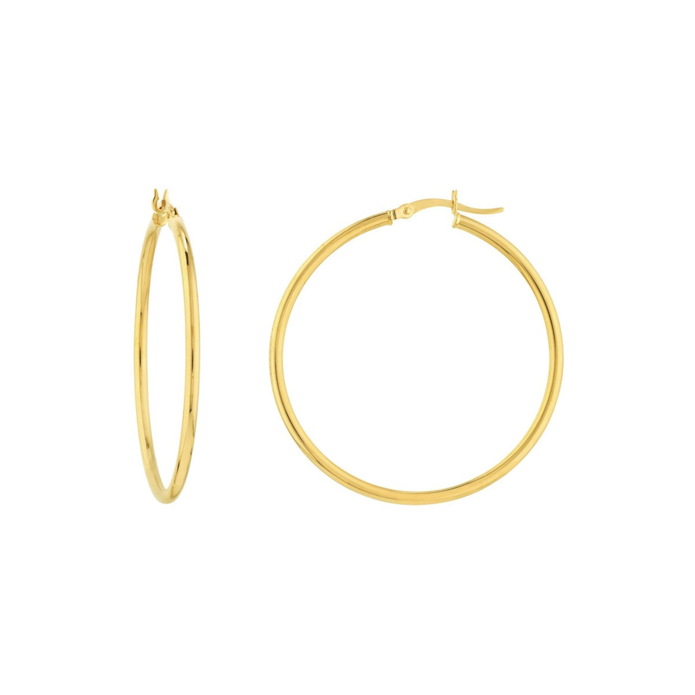 14K Yellow Gold 2mm x 40mm Round Tube Design Round Hoop Style Earrings