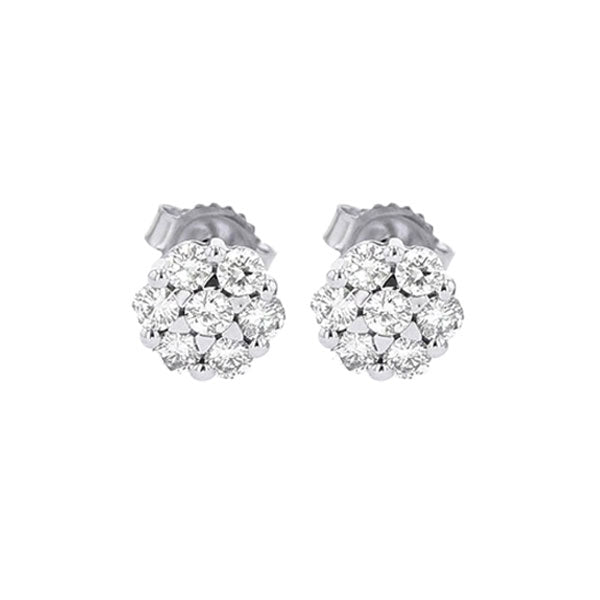 14K White Gold .25ctw Classic Prong Set Cluster Style Diamond Earrings