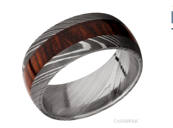 9mm Damascus Steel and Cocobolo Hardwood Wedding Band