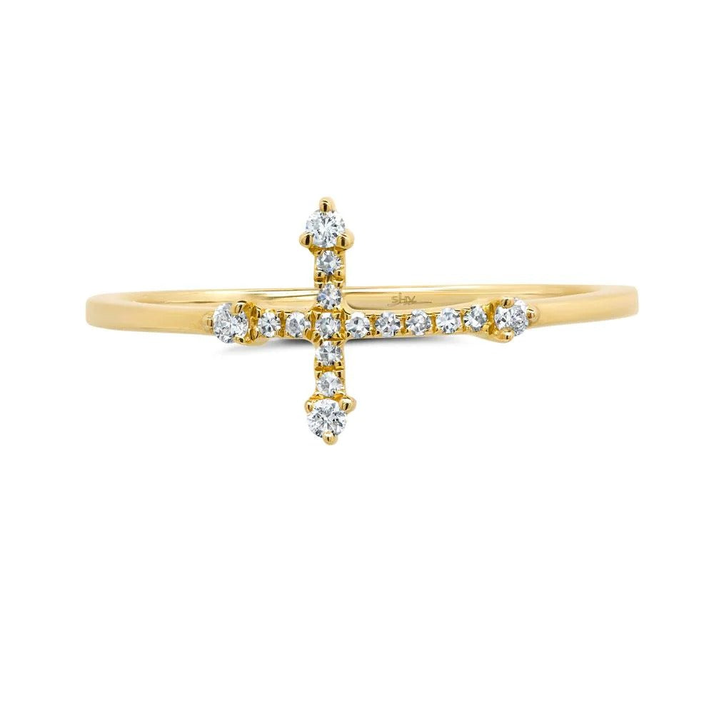 Shy Creation 14K Yellow Gold 0.09ctw Cross Diamond Fashion Ring