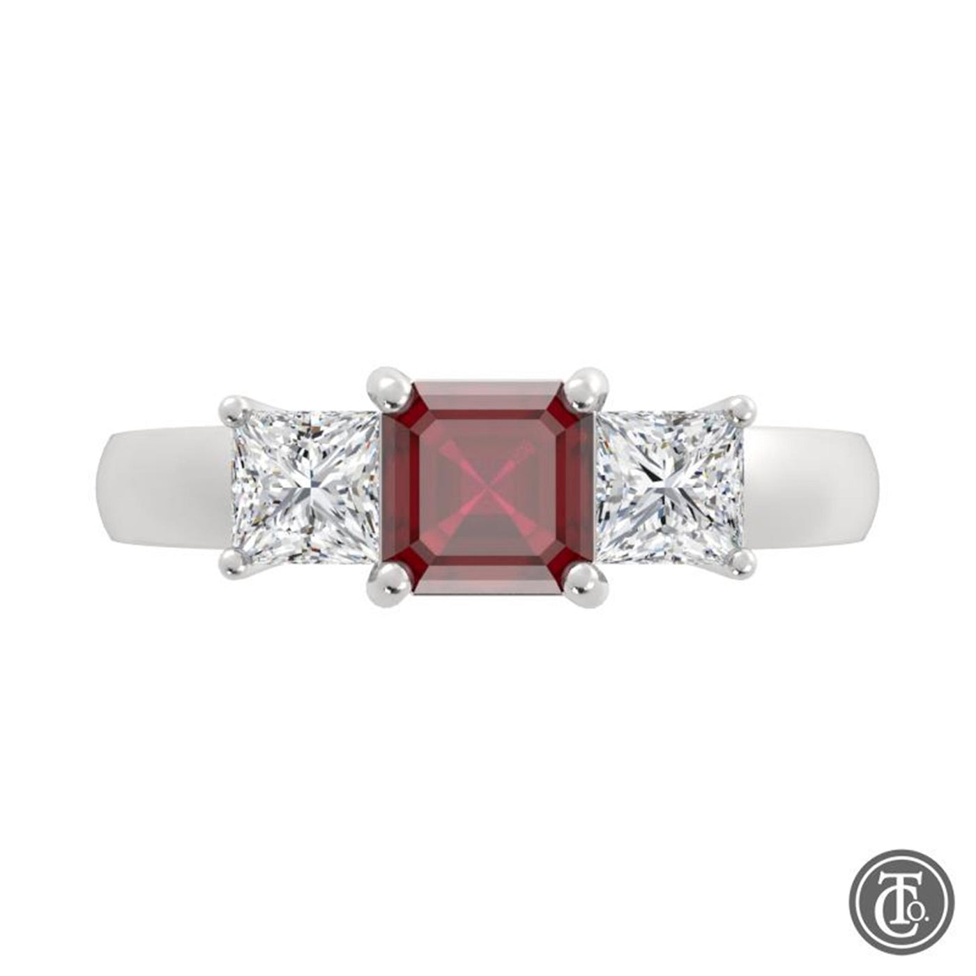 Thollot Custom Original 14K White Gold 2.04ctw Three Stone Style Ruby and Diamonds Ring